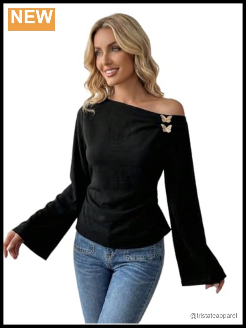 Off Shoulder Bell Sleeve Ruched Tie Back Blouse Butterfly